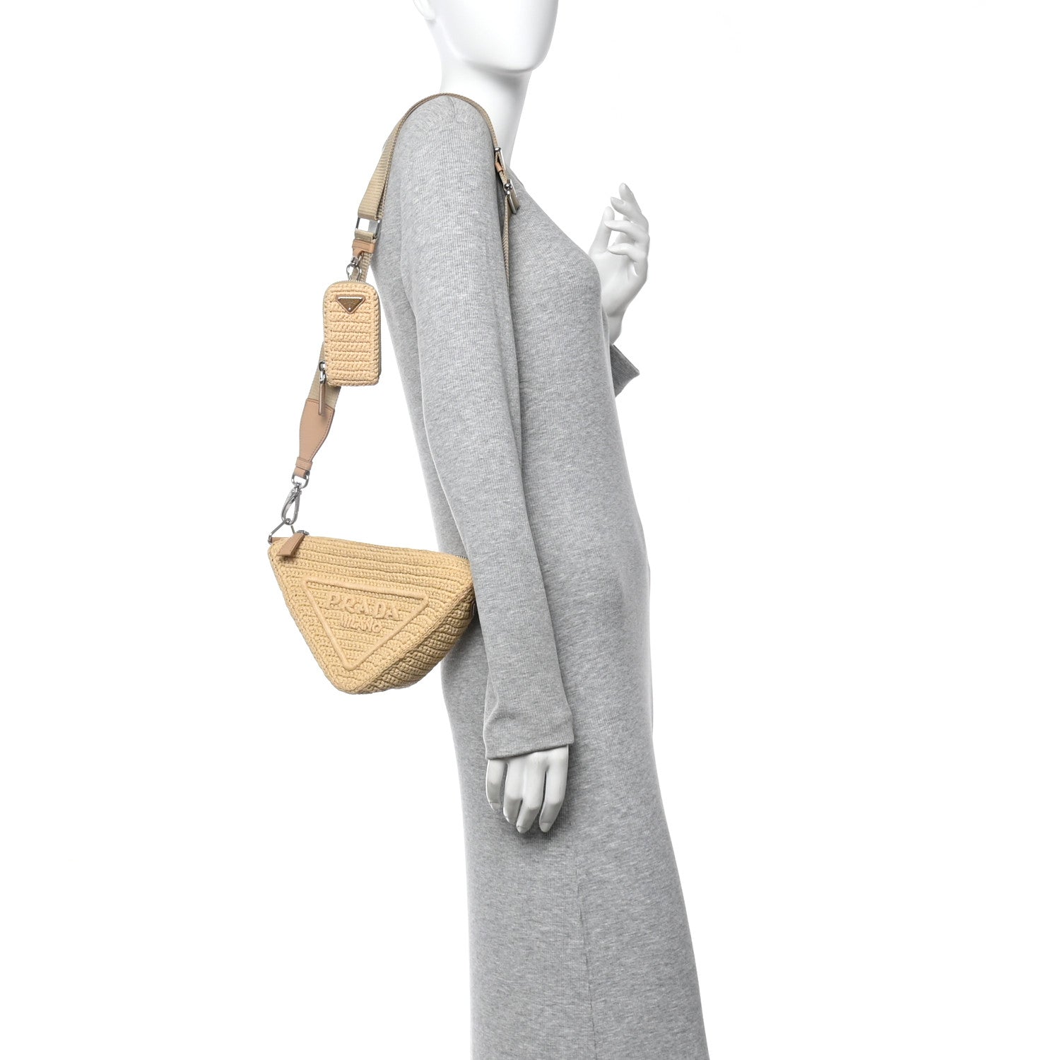 Prada Yarn Raffia Effect Crochet Triangle Shoulder Bag Naturale 2 of 16