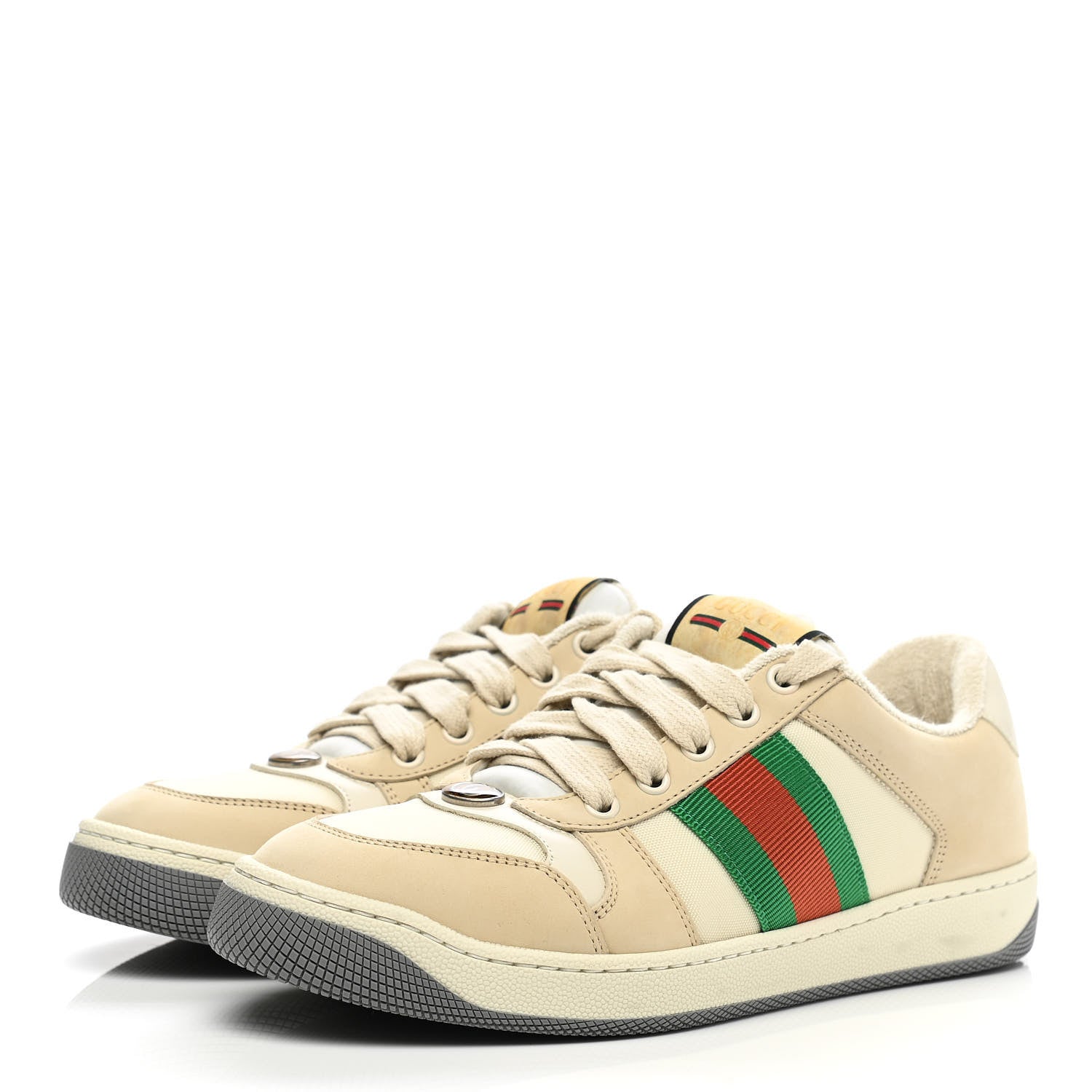 Gucci Nylon Nubuck Web Womens Screener Sneakers 37.5 Mystic White Dusty Milk 3 of 12