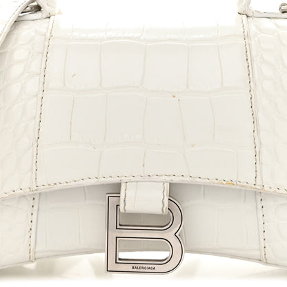 Balenciaga Shiny Calfskin Crocodile Embossed Hourglass Top Handle Bag XS White 11 of 19