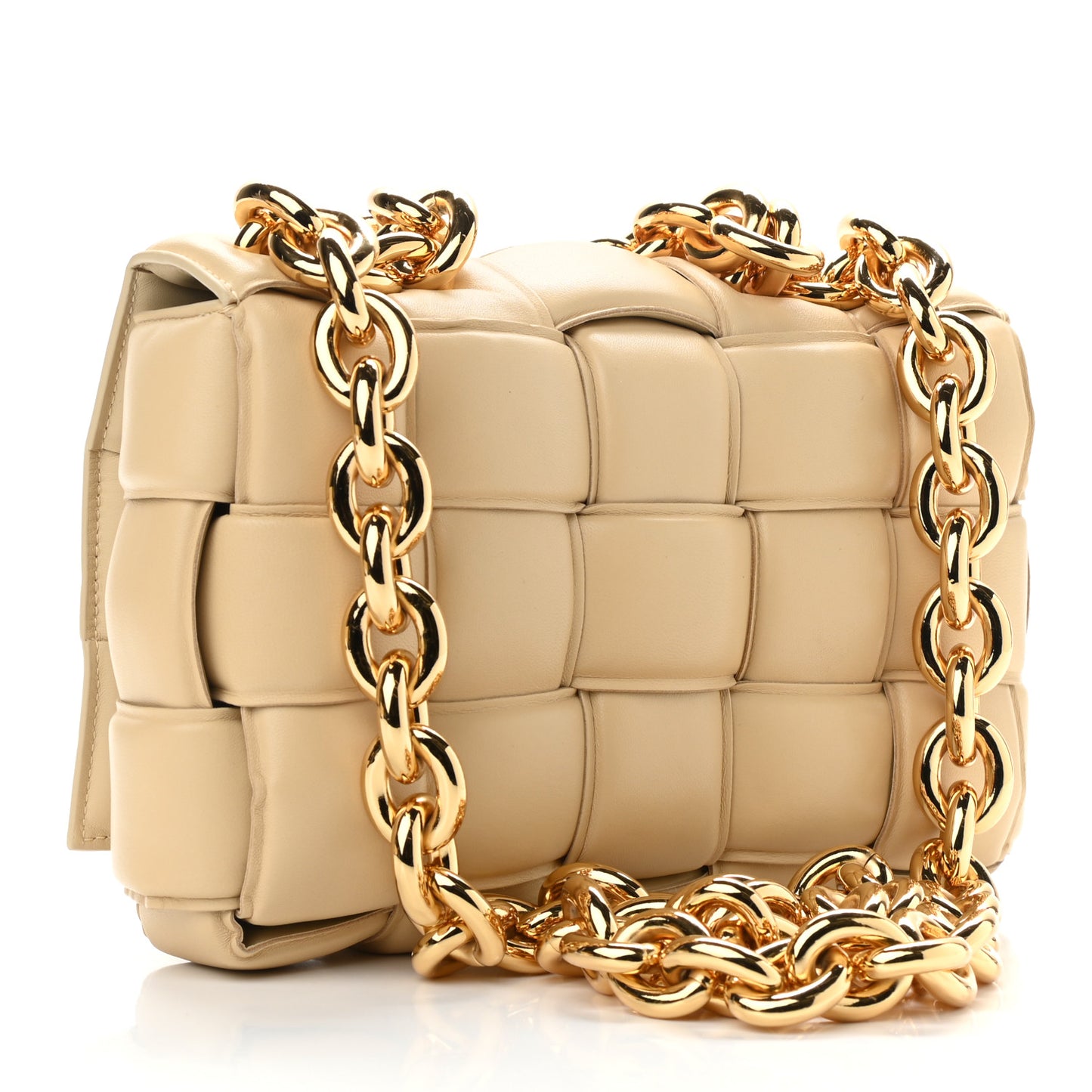 Lambskin Maxi Intreccio Padded Chain Cassette Crossbody Bag Porridge