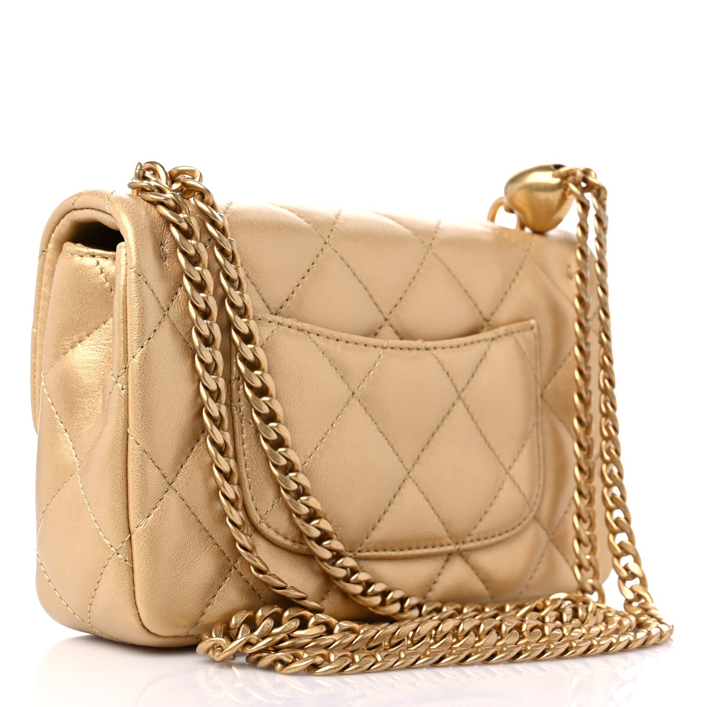 Lambskin Quilted Mini Sweetheart Rectangular Flap Gold