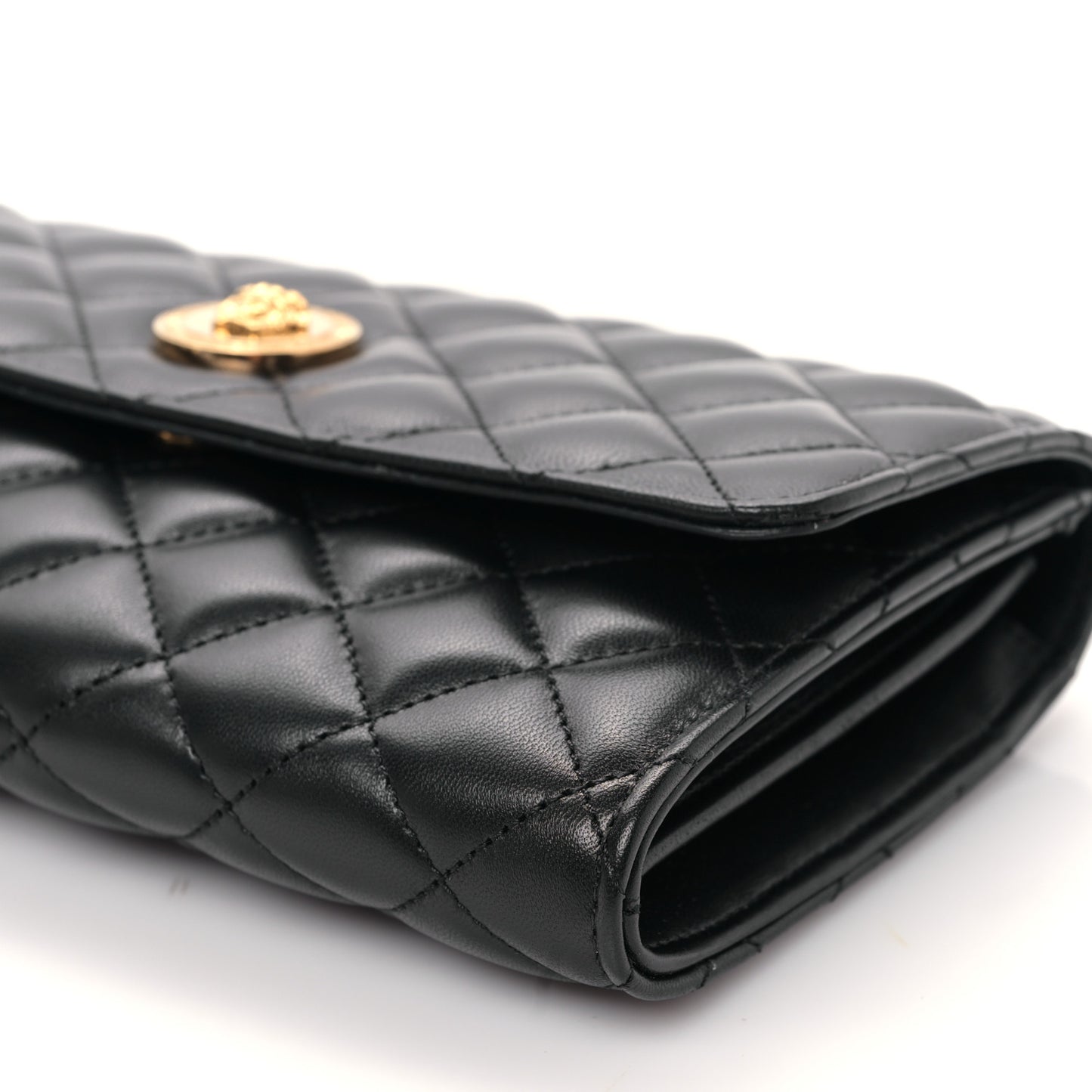Lambskin Quilted Medusa Wallet on Chain Crossbody Black