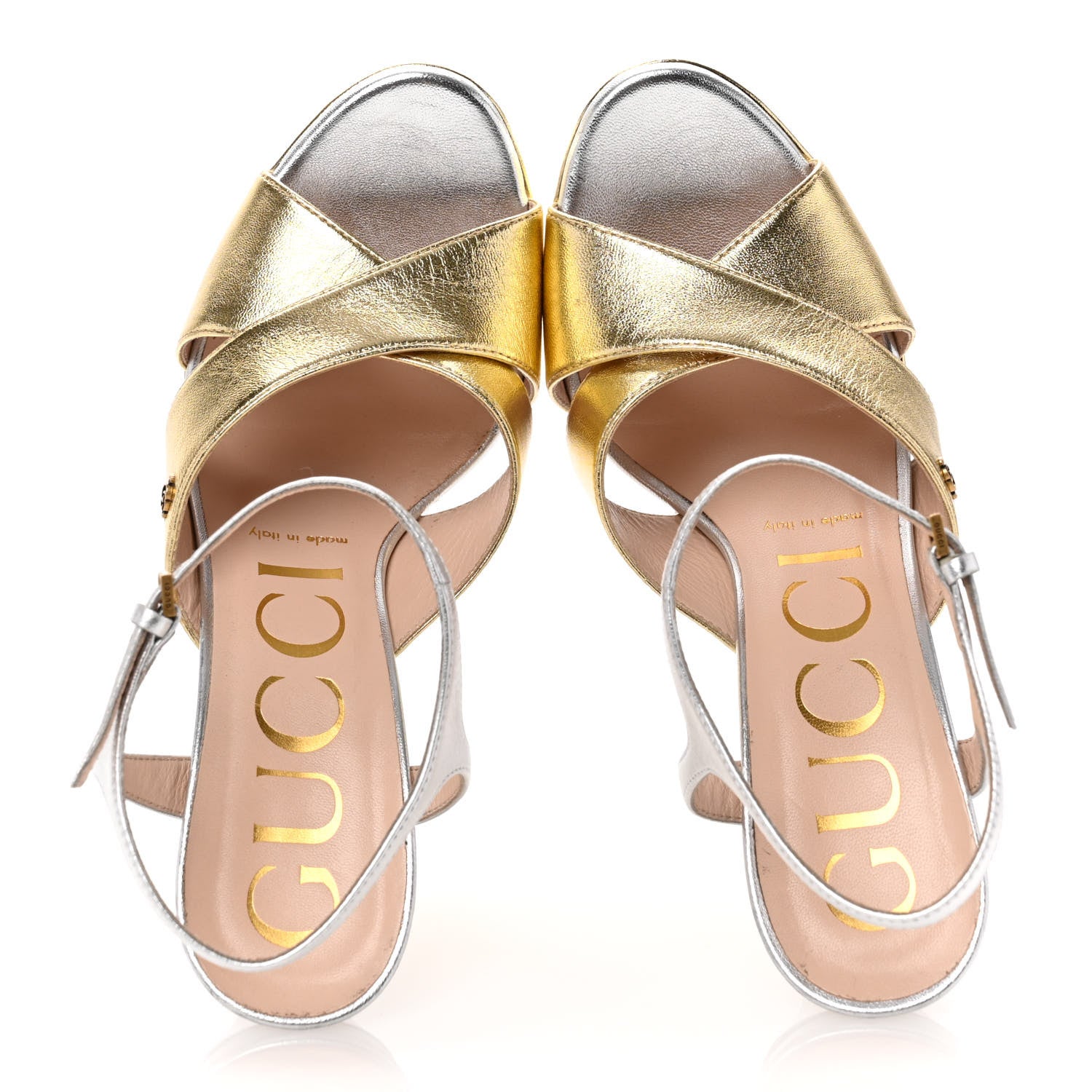Gucci Metallic Nappa GG Marmont Ankle Wrap 30/115mm Platform Sandals 38 Argento Gold 2 of 9