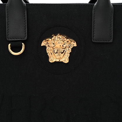 Versace Canvas Calfskin La Medusa Small Tote Black 7 of 11