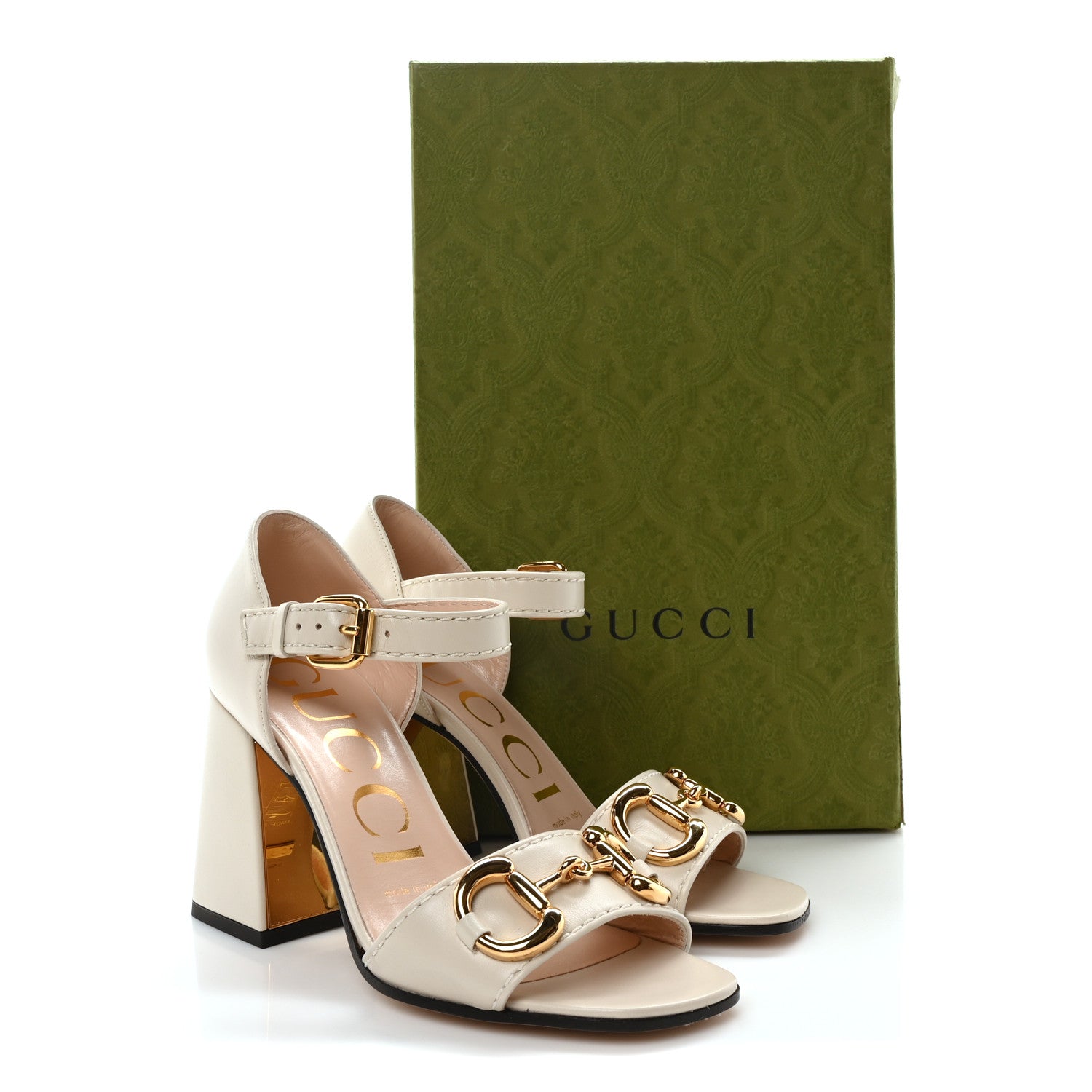 Gucci Nappa Horsebit Cross Strap 95mm Sandals 35 Mystic White 9 of 9