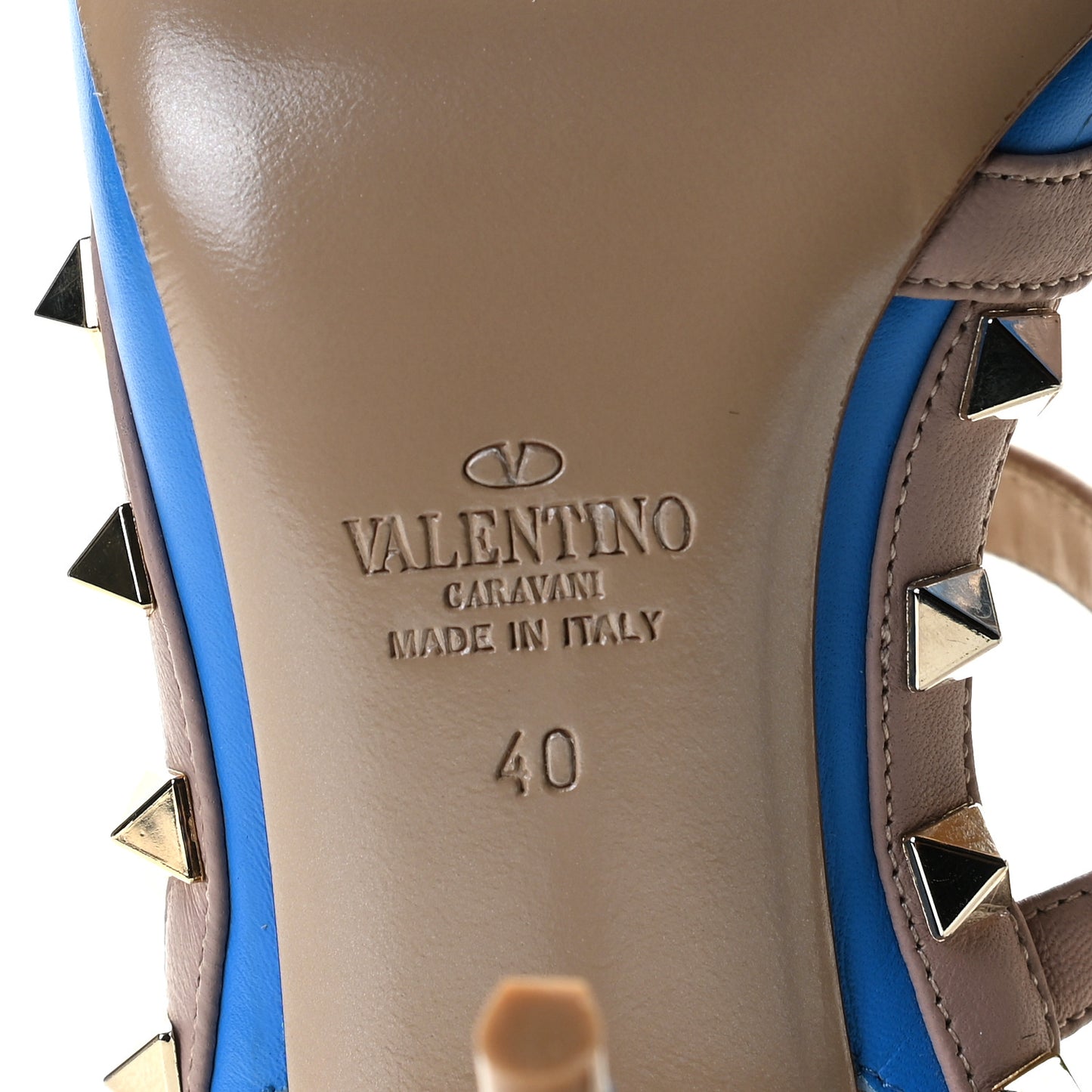 Nappa Rockstud Ankle Strap Pumps 40 Blue Poudre