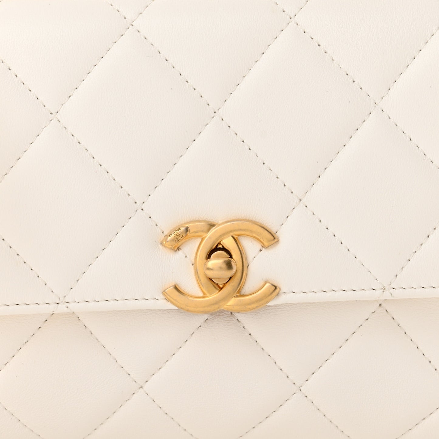 Lambskin Quilted Small CC Crystal Logo Chain Flap White