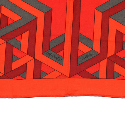 Hermes Cashmere Silk Carre Cube Shawl 140 Capucine Vermillon Argile 2 of 5