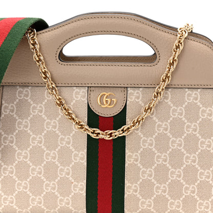 Gucci GG Supreme Monogram Textured Dollar Calfskin Web Small Ophidia Slip Handle Tote Beige Mystic White Oatmeal 8 of 11