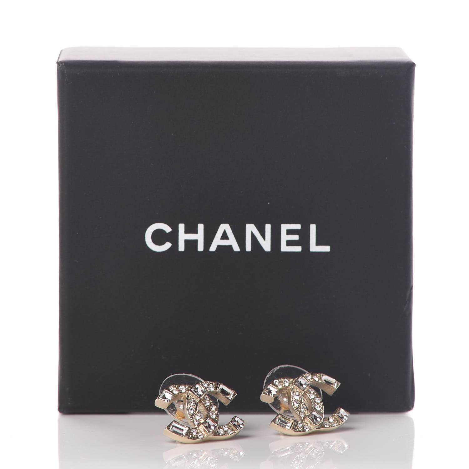 Chanel Crystal Baguette CC Earrings Gold 5 of 5