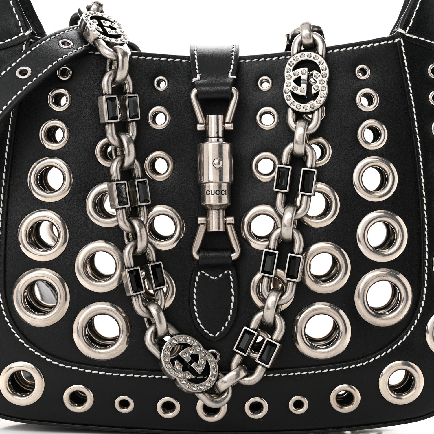 Gucci Patent Ha Ha Ha Jackie 1961 Eyelet Hobo Black 7 of 9