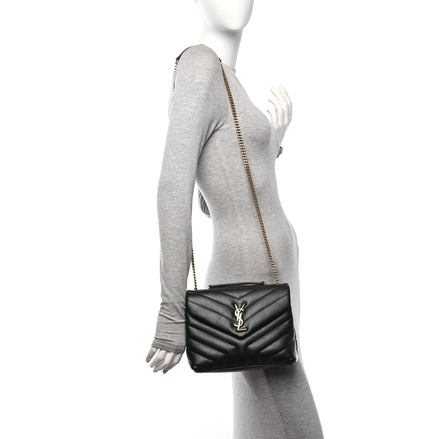 Calfskin Y Quilted Monogram Small Loulou Chain Satchel Black
