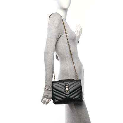 Saint Laurent Calfskin Y Quilted Monogram Small Loulou Chain Satchel Black 2 of 11