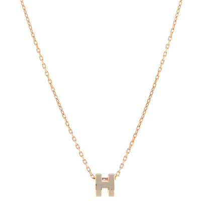 Hermes Lacquered Gold Mini Pop H Pendant Necklace White 1 of 5