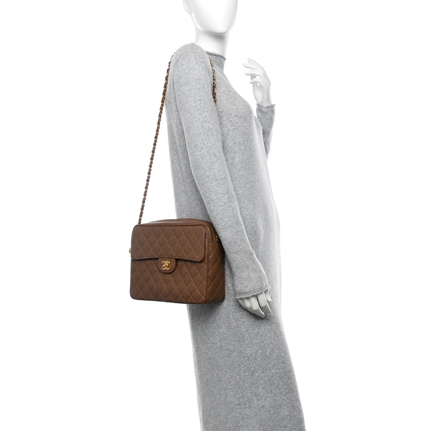Caviar Quilted Camera Case Brown