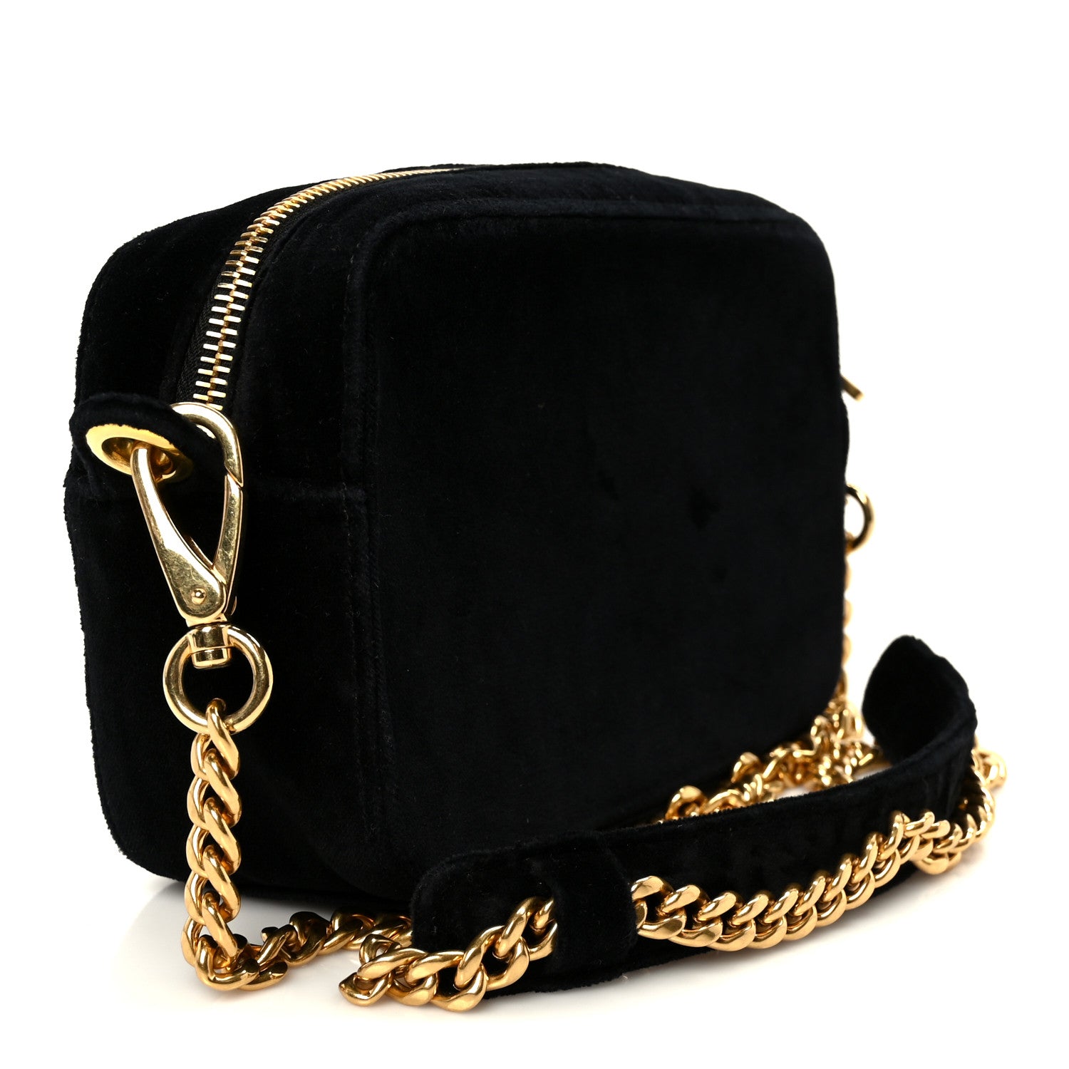 Prada Velluto Zip Top Chain Shoulder Bag Black 3 of 10