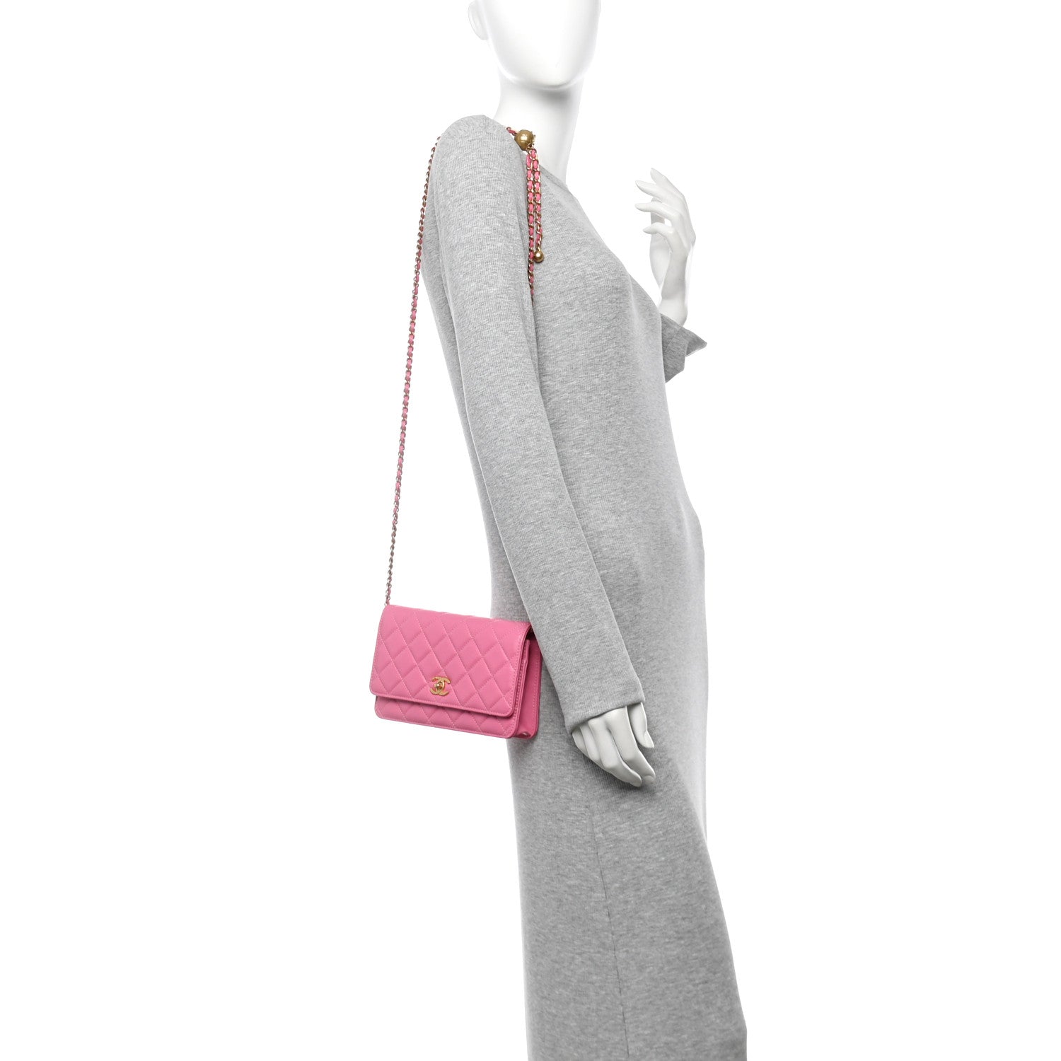 Chanel Lambskin Quilted CC Pearl Crush Wallet on Chain WOC Pink 2 of 13