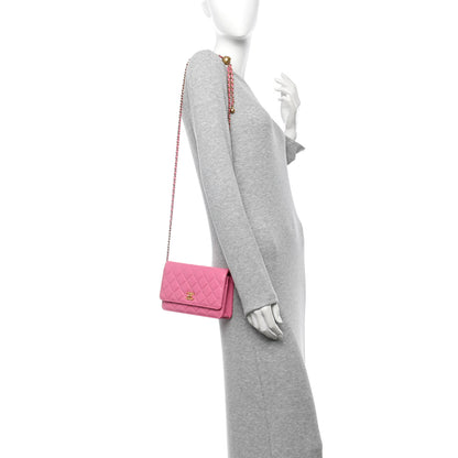 Chanel Lambskin Quilted CC Pearl Crush Wallet on Chain WOC Pink 2 of 13