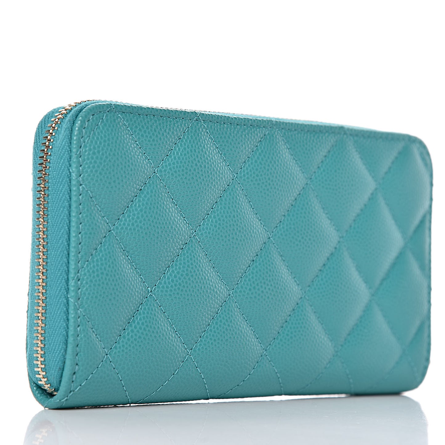 Caviar Quilted Small Zip Around Wallet Turquoise