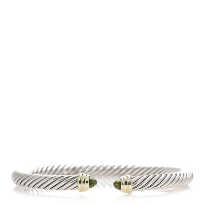 David Yurman Sterling Silver 14K Yellow Gold Peridot 5mm Cable Classics Petite Color Bracelet 1 of 3