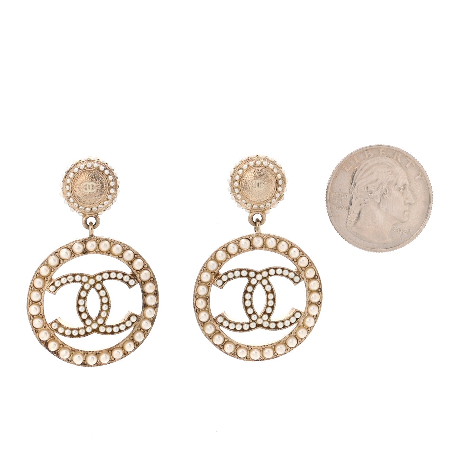 Chanel Pearl CC Drop Earrings Light Gold 2 of 5