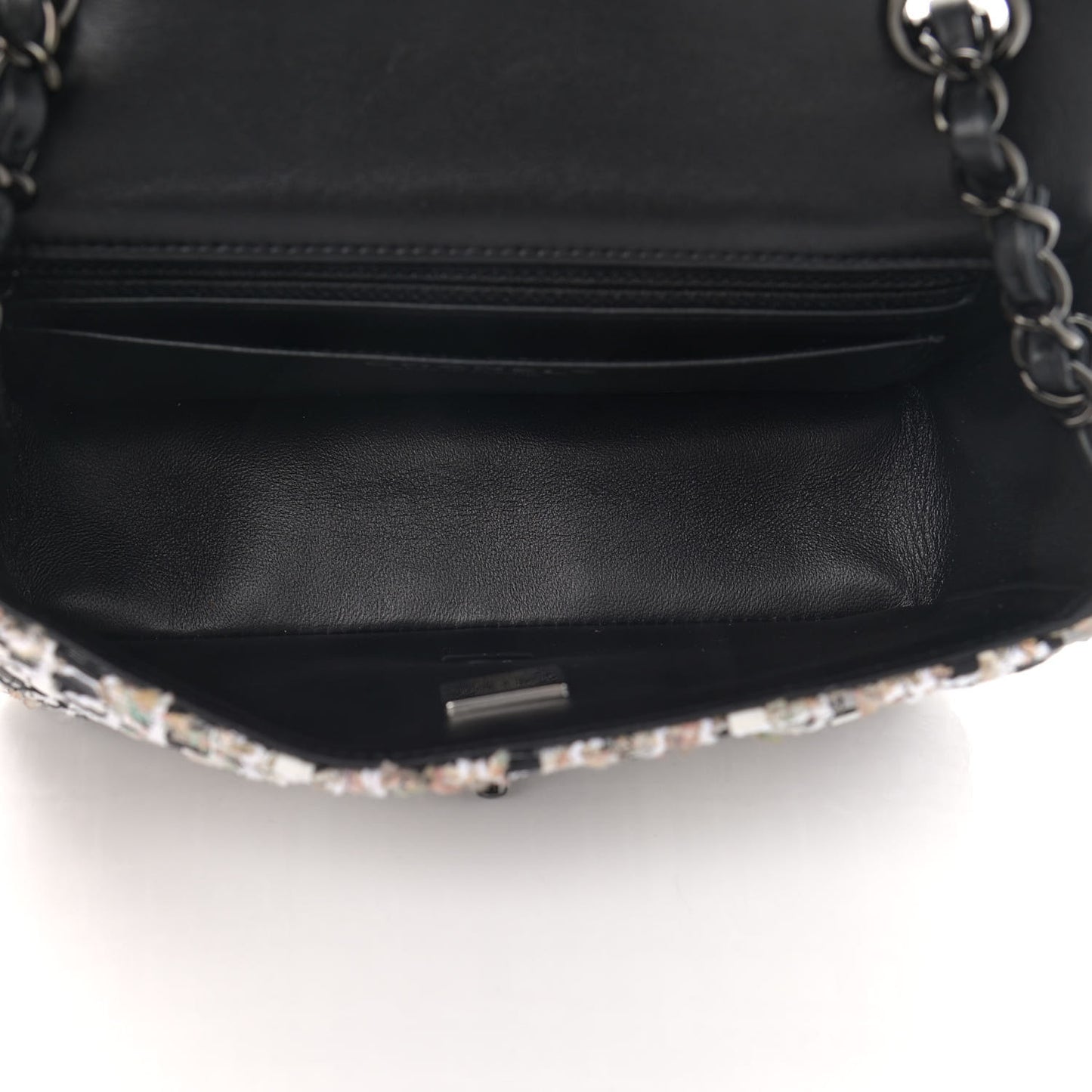 Tweed Quilted Mini Rectangular Flap White Black Multicolor
