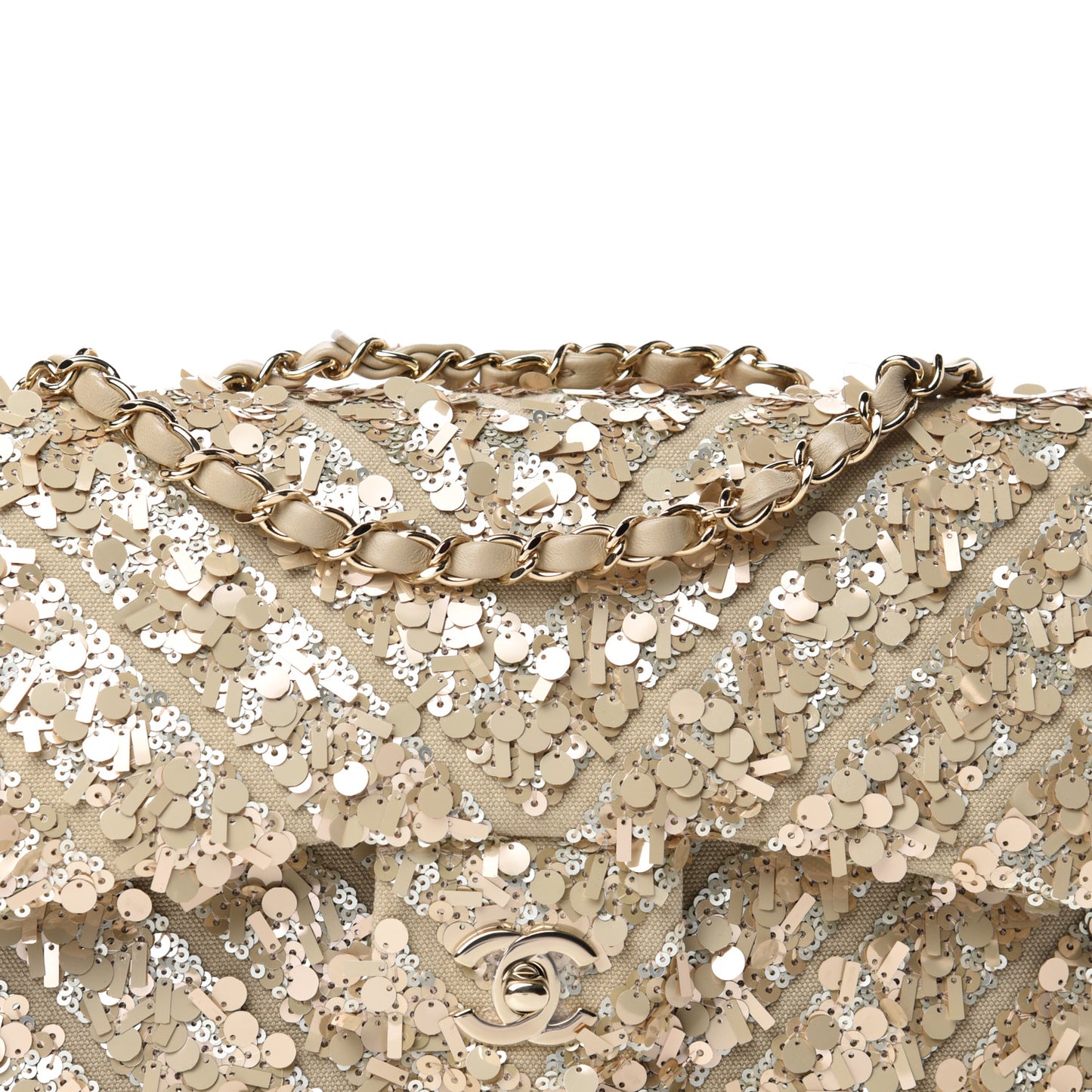 Sequins Chevron Medium Flap Gold