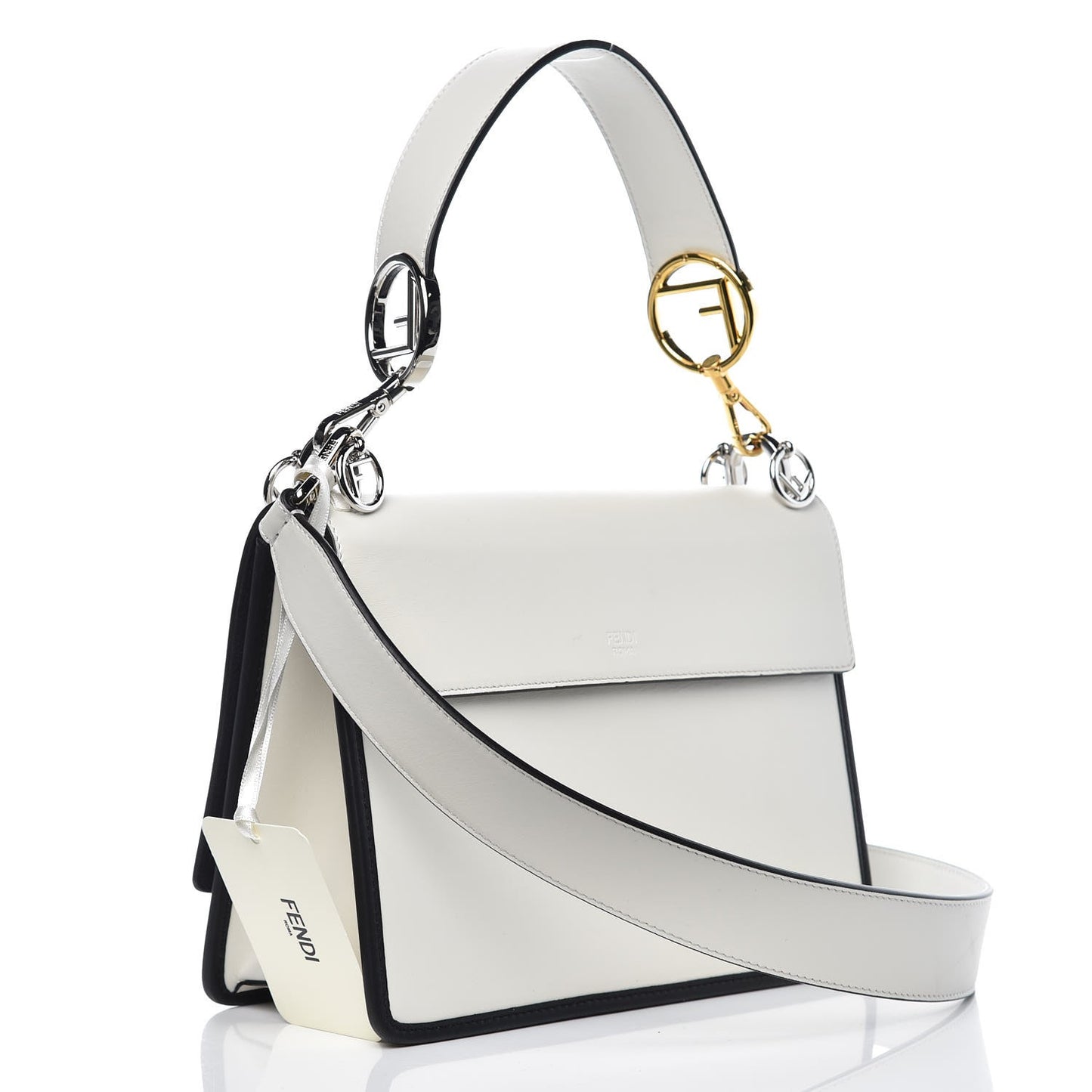 Vitello Century Velvet F is Fendi FF Embroidered Kan I Shoulder Bag White Black