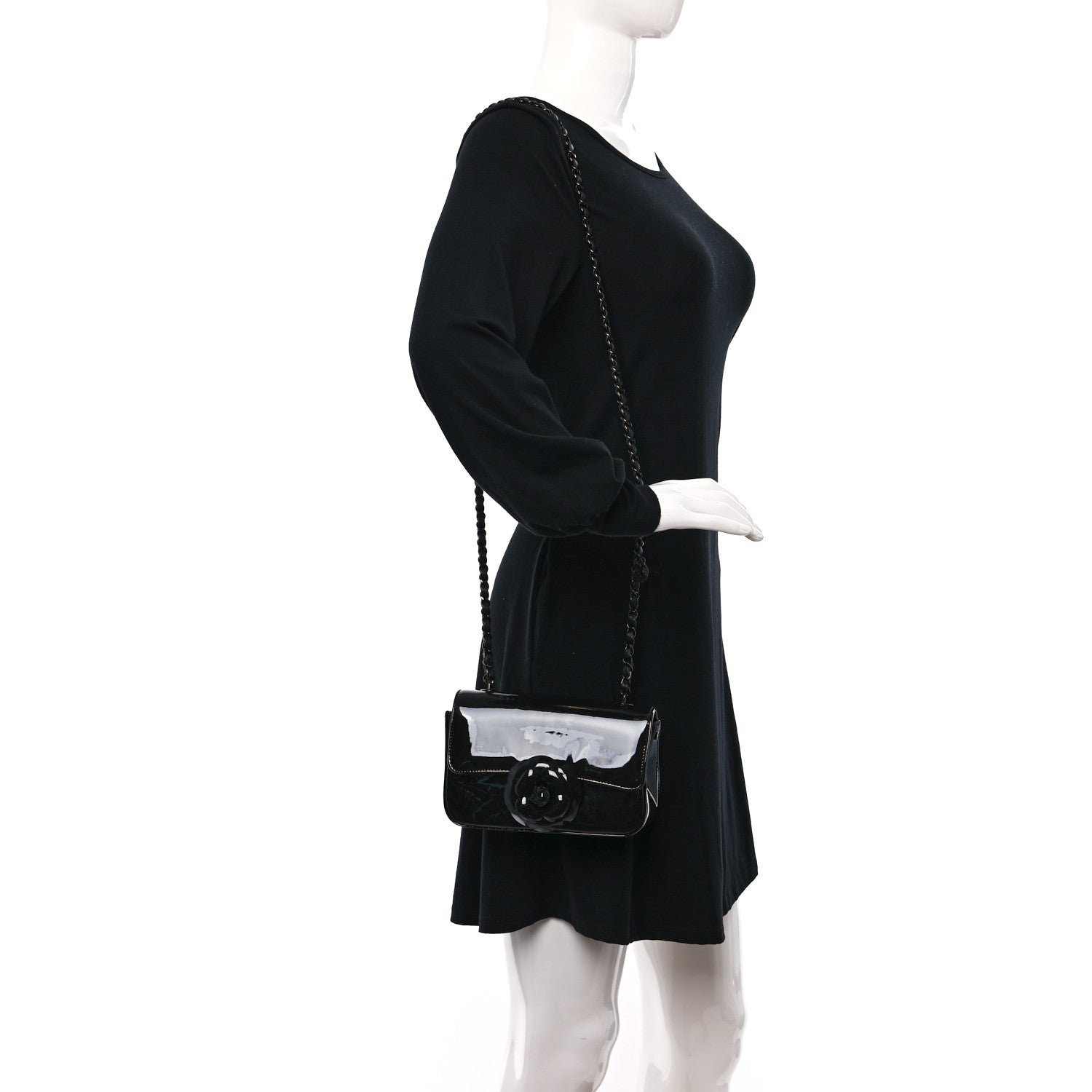 Chanel Patent Calfskin Small Camellia Flap Black 2 of 9