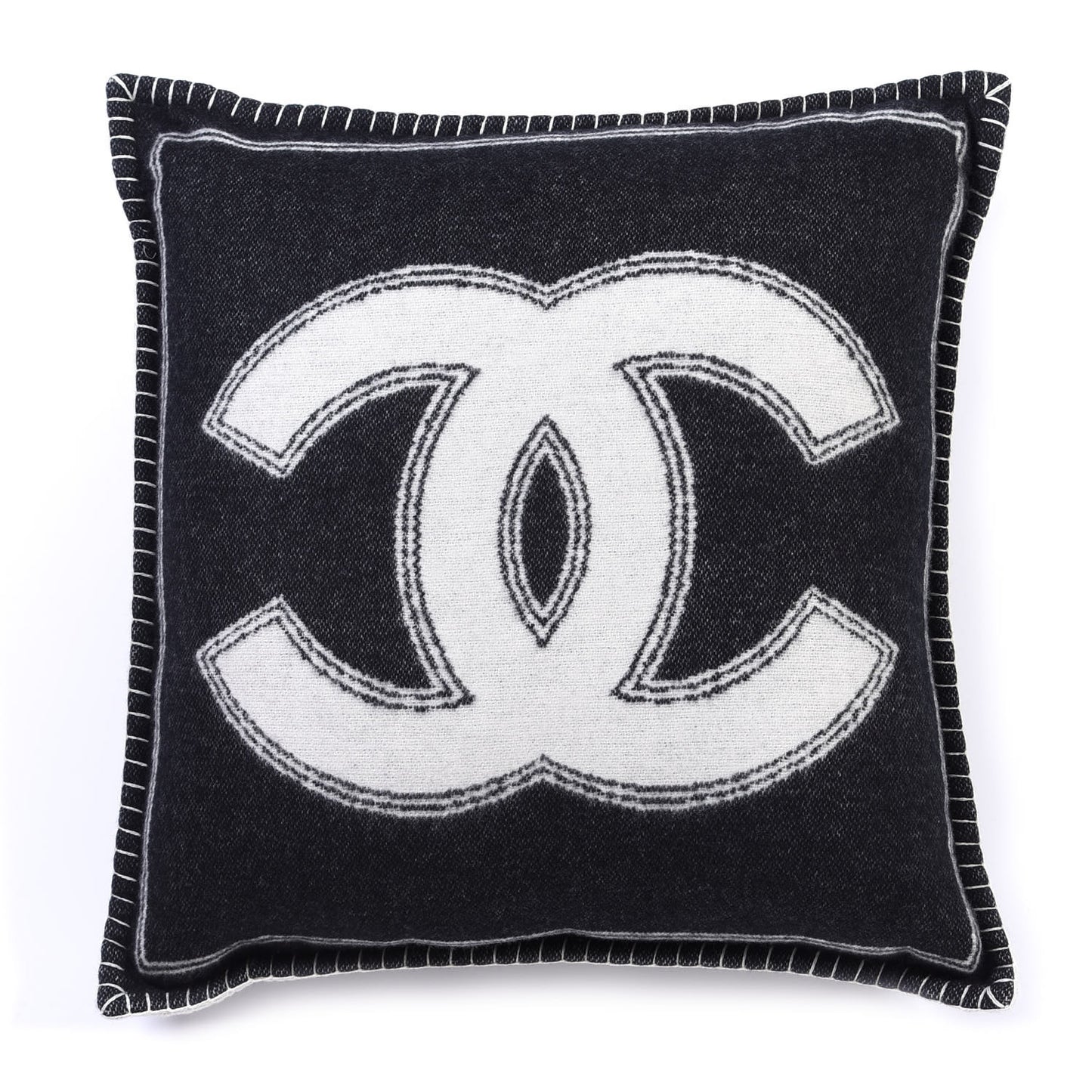 Merino Wool Cashmere CC Pillow Black White
