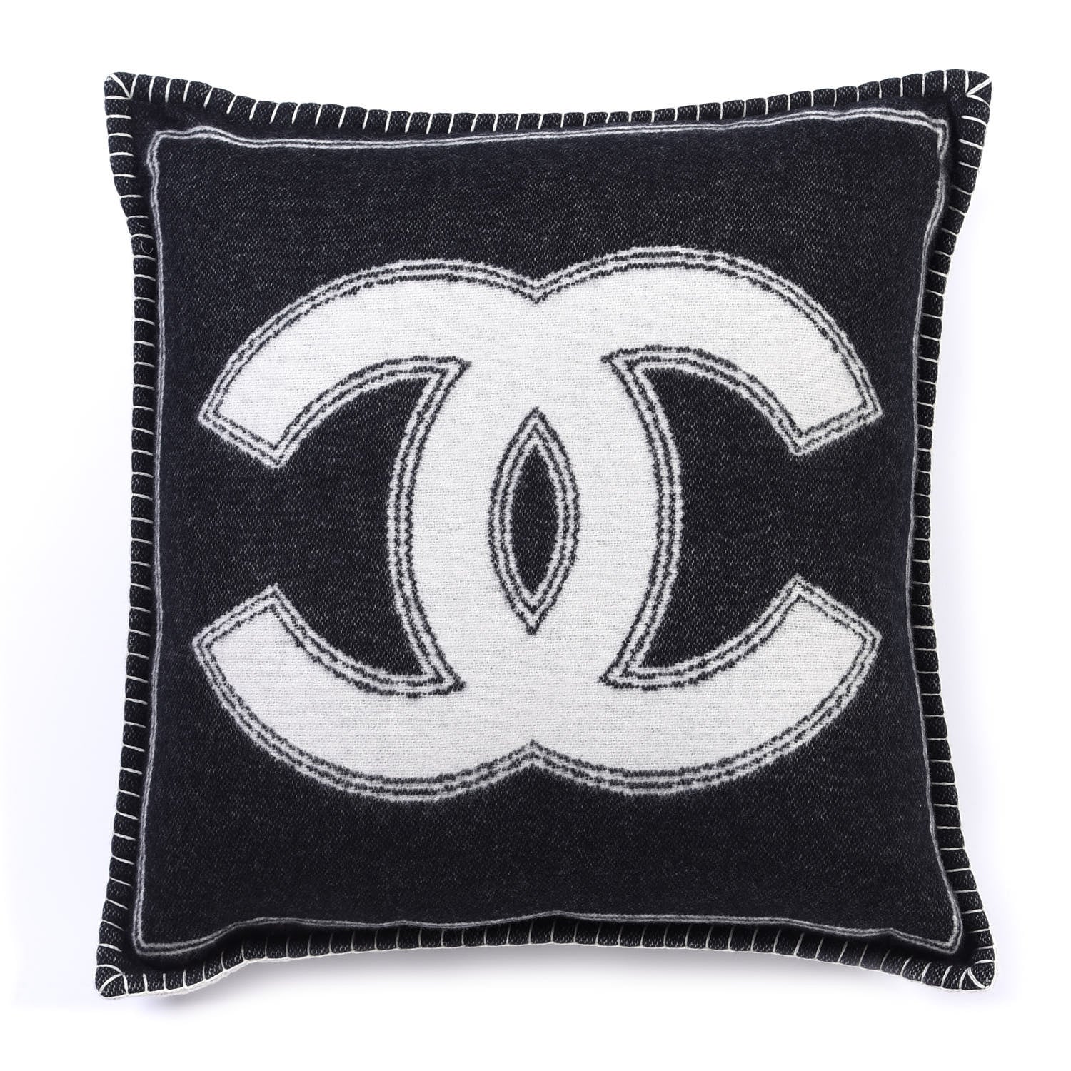 Chanel Merino Wool Cashmere CC Pillow Black White 1 of 3