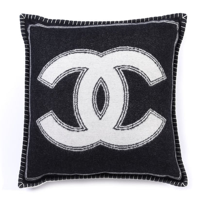 Chanel Merino Wool Cashmere CC Pillow Black White 1 of 3