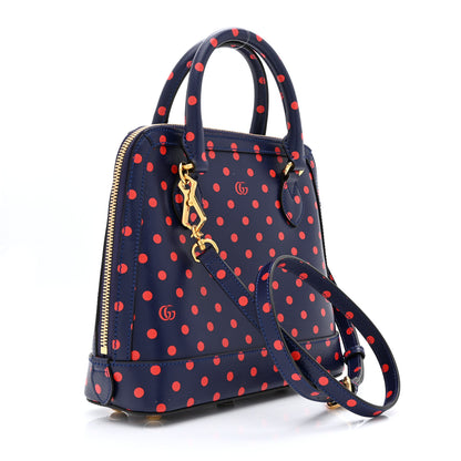Gucci Shangai Calfskin Polka Dot Small Horsebit 1955 Top Handle Bag Blue Red 3 of 10
