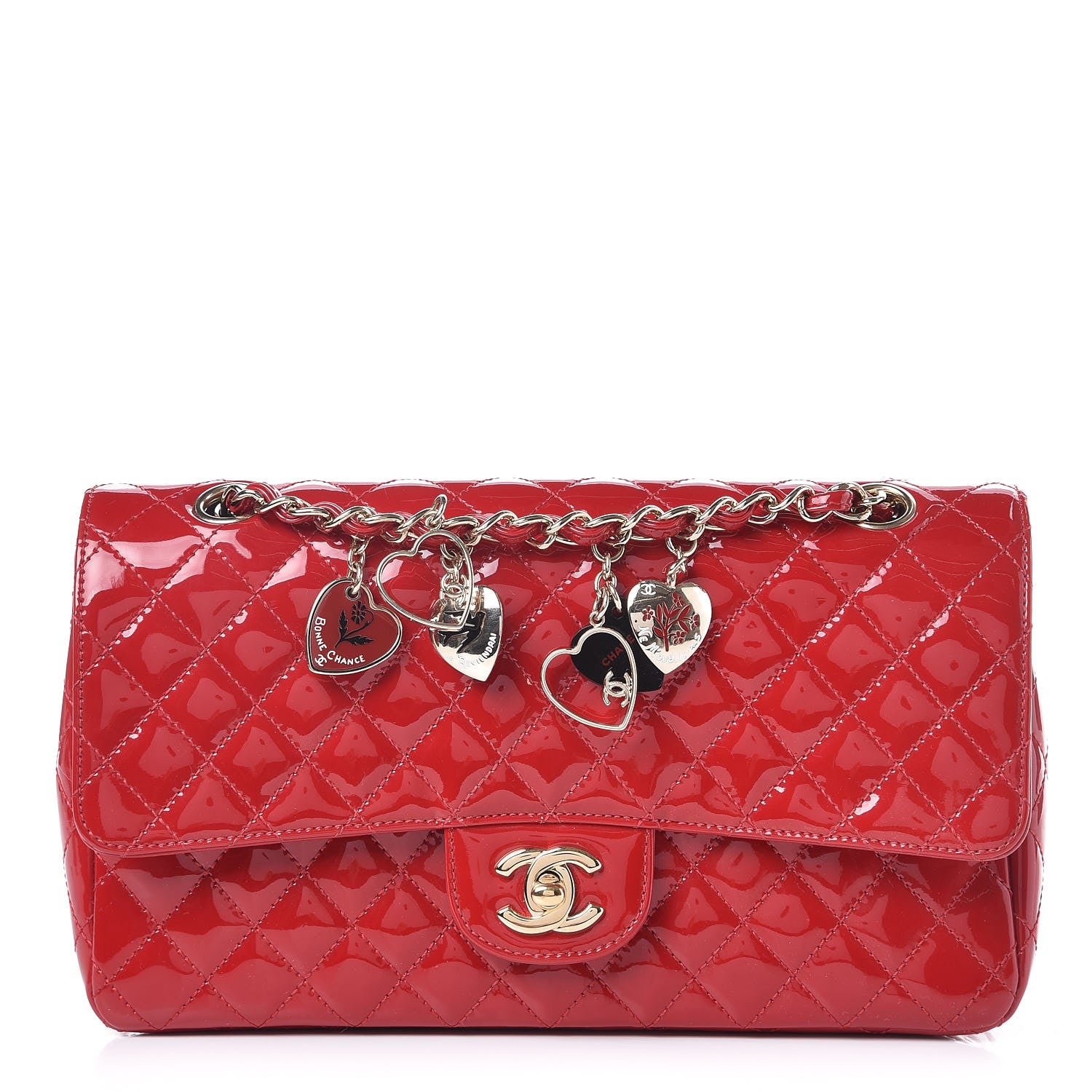 Chanel Patent Calfskin Quilted Valentine Charms Medium Single Flap Red 1 of 10