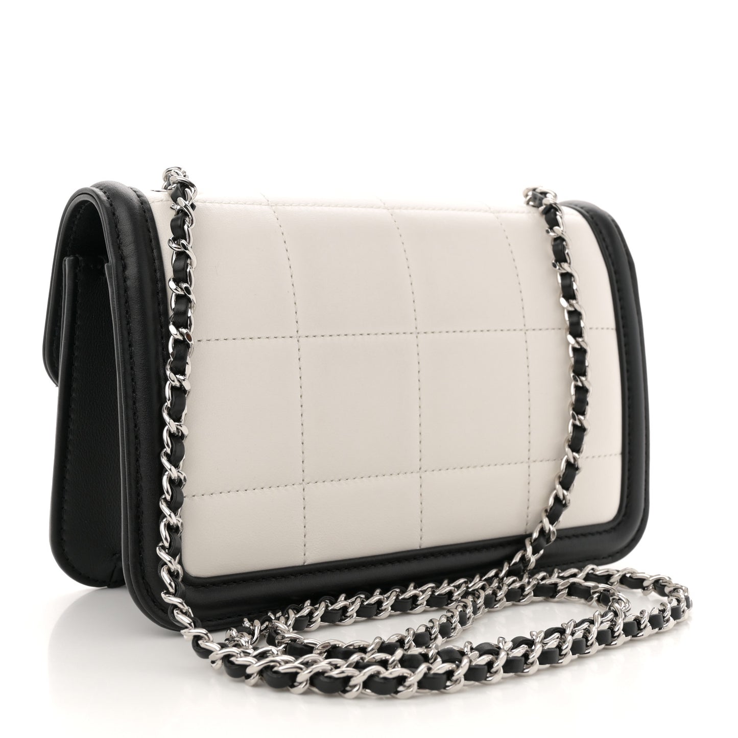 Lambskin Calfskin Mini Chocolate Bar Flap Bag White Black