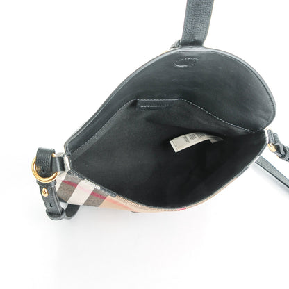 Burberry Horseshoe Calfskin House Check Small Milton Crossbody Bag Black 5 of 7