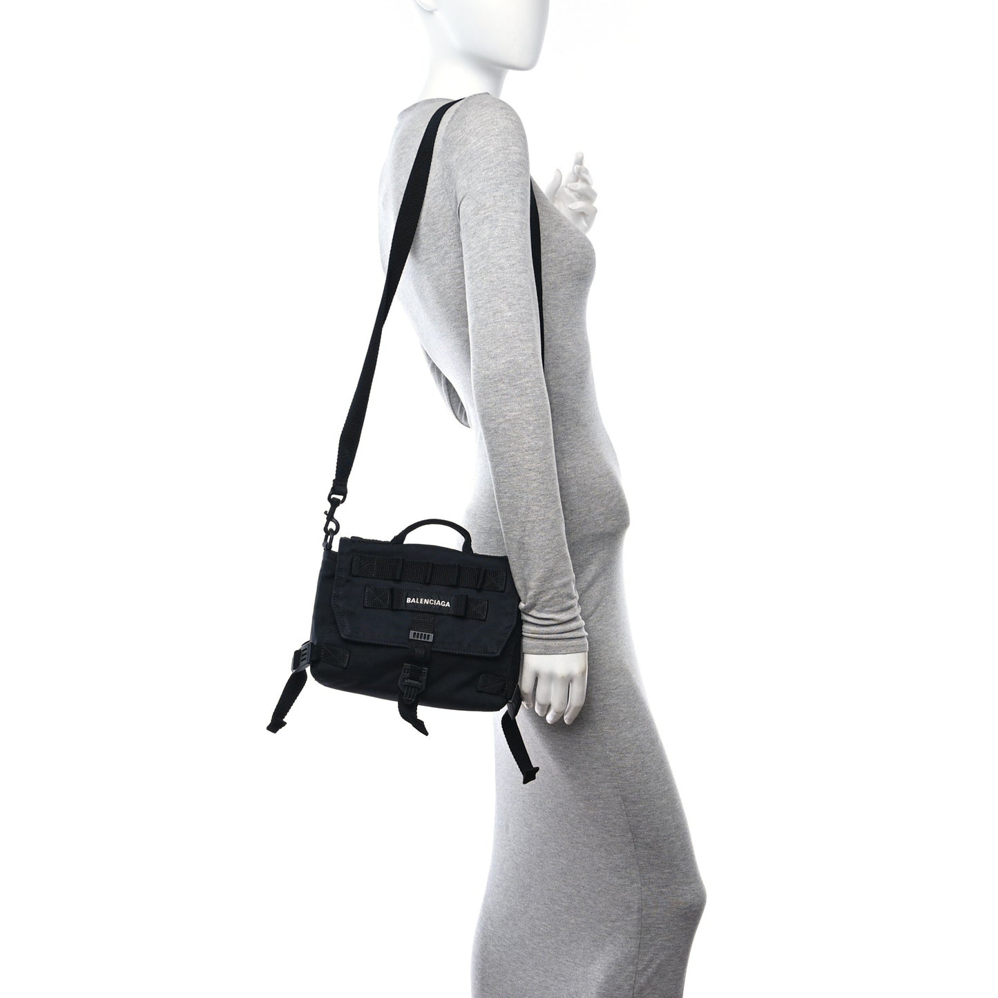 Nylon Logo Embroidered Army Messenger Bag Black