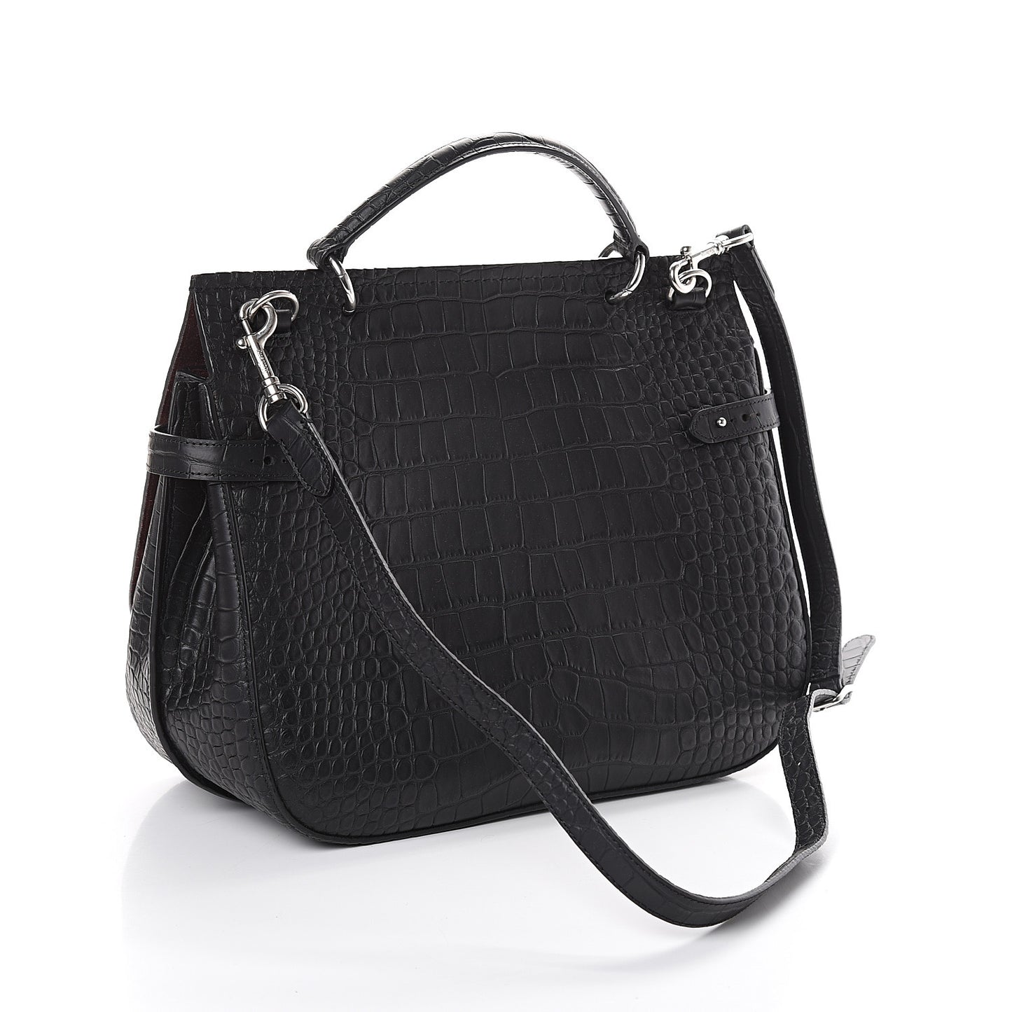Calfskin Crocodile Embossed Amberley Satchel Black