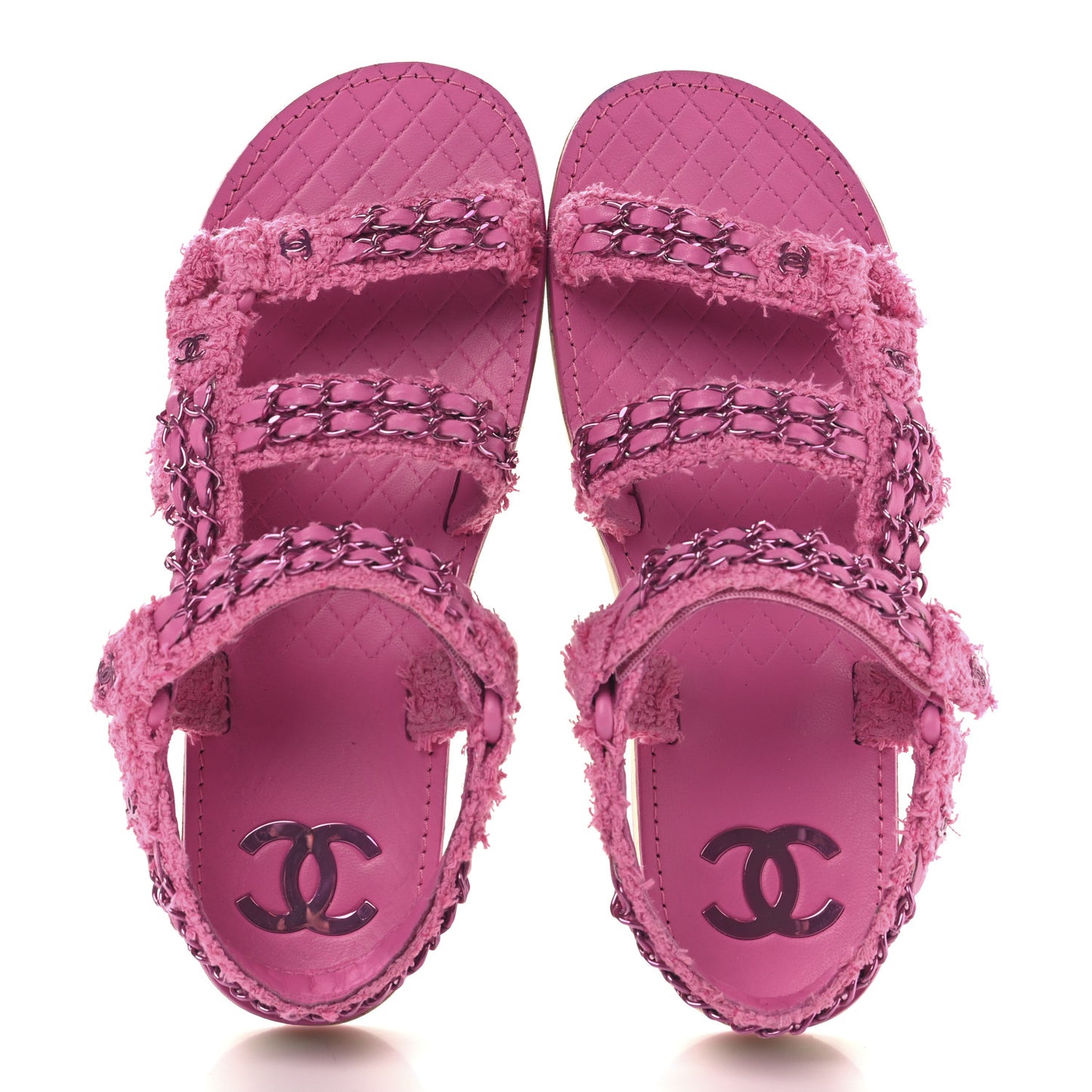 Tweed Chain Sandals 38.5 Pink