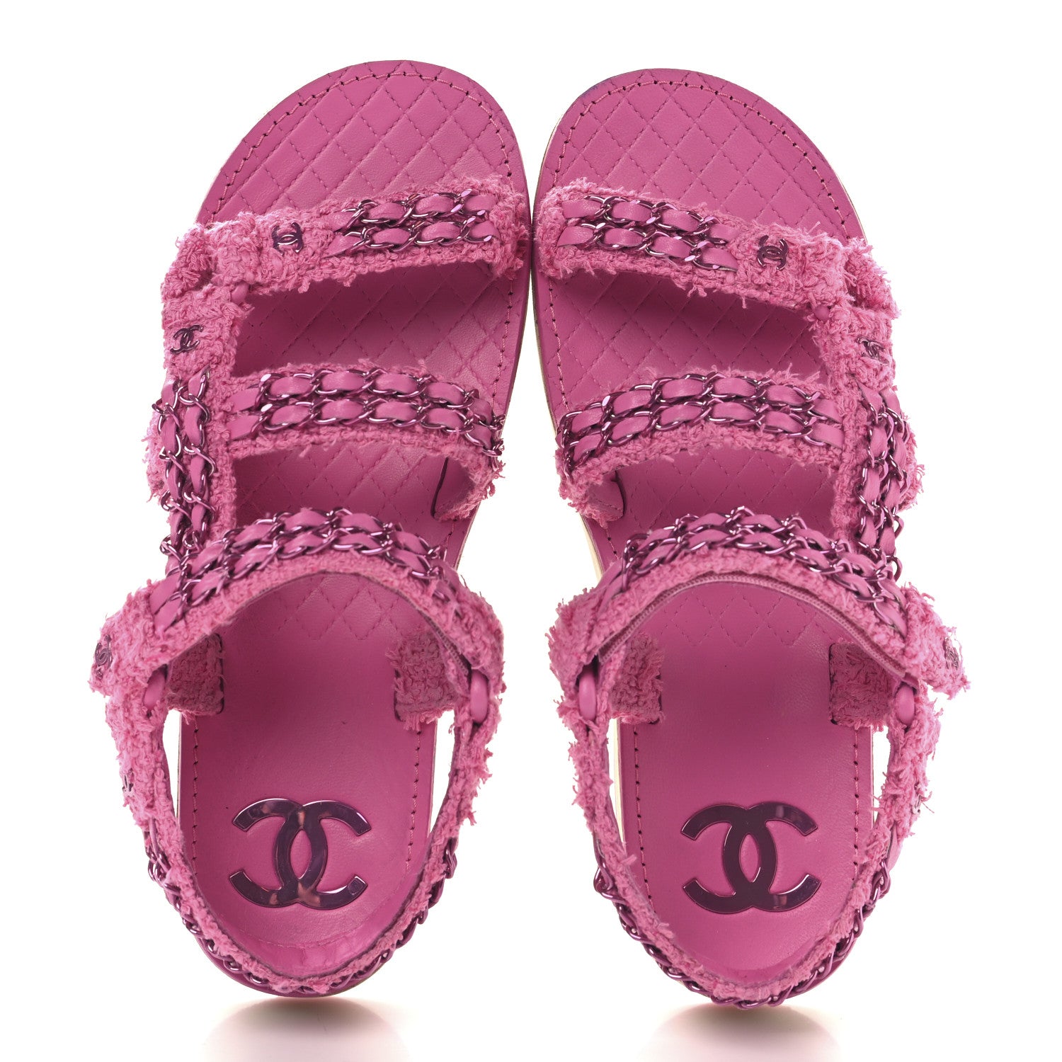 Chanel Tweed Chain Sandals 38.5 Pink 2 of 8