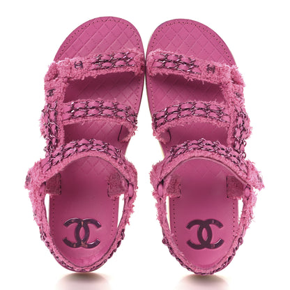 Chanel Tweed Chain Sandals 38.5 Pink 2 of 8