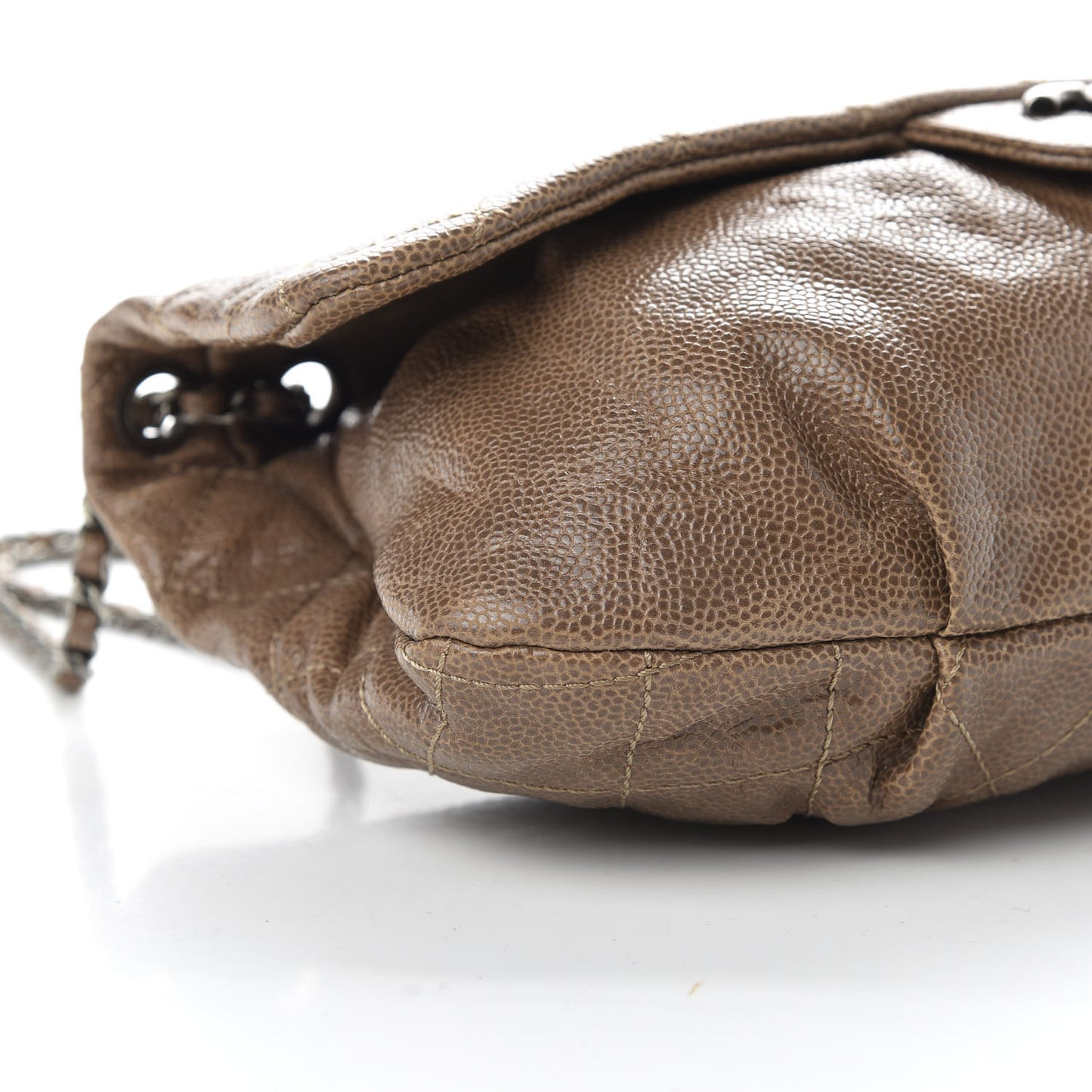 Caviar Quilted Medium Elastic Flap Brown