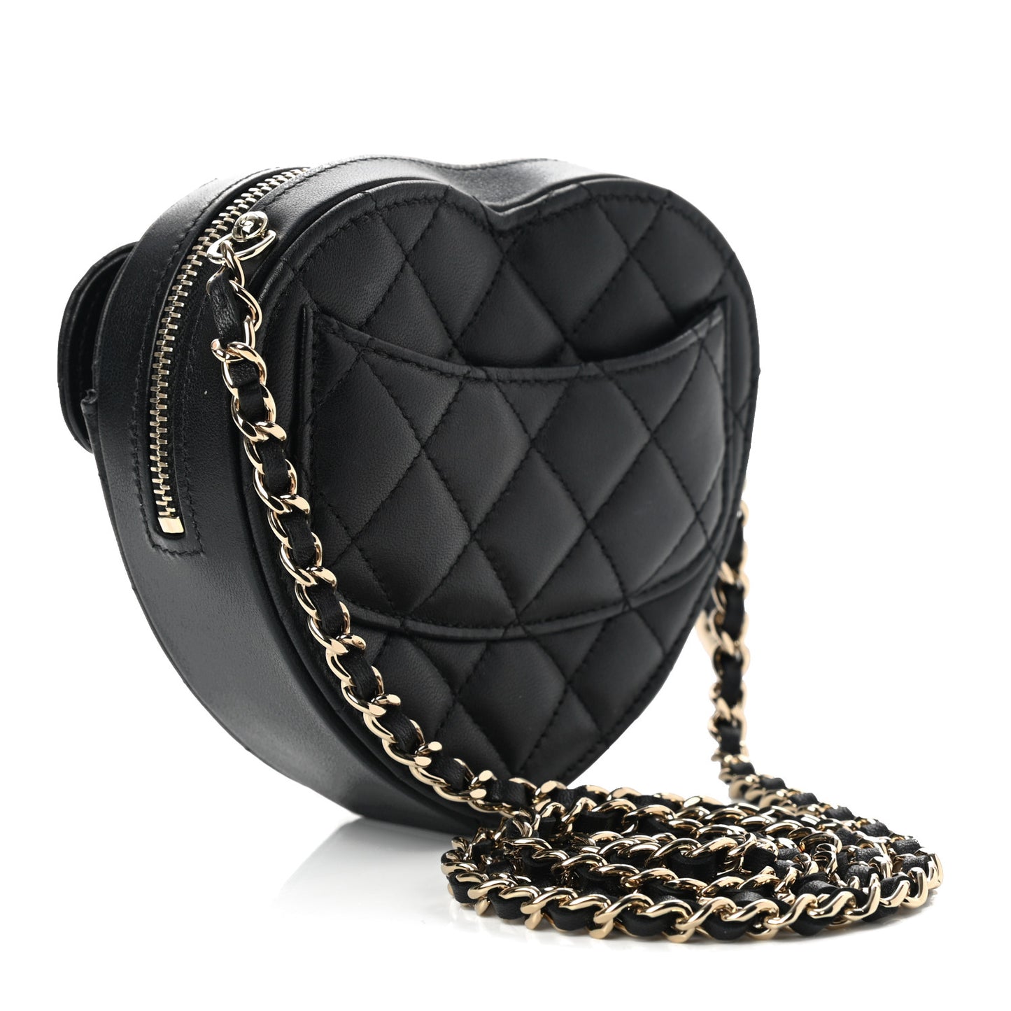 Lambskin Quilted CC In Love Heart Clutch With Chain Black