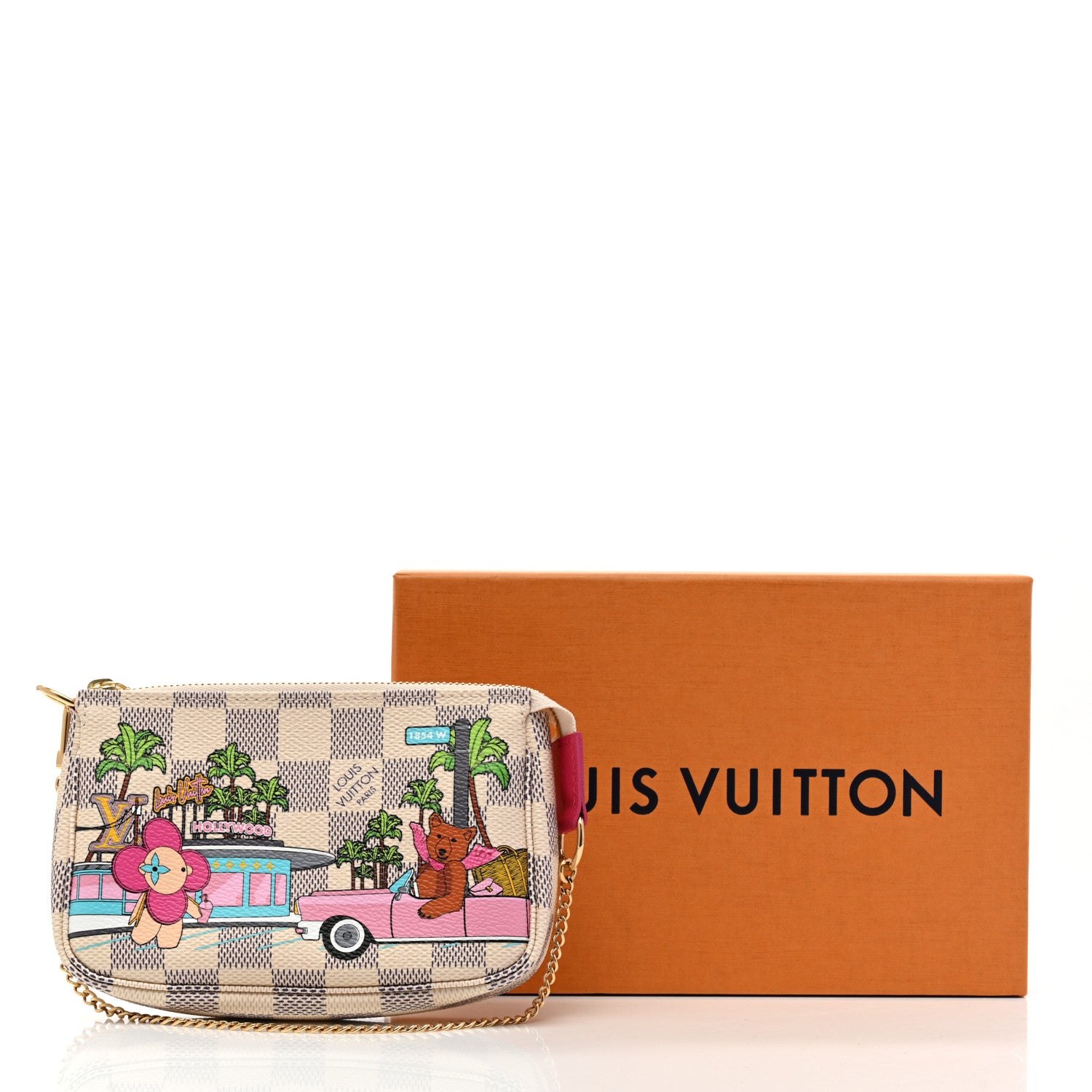 Louis Vuitton Damier Azur 2021 Christmas Animation Hollywood Mini Pochette Accessories Fuchsia 8 of 8