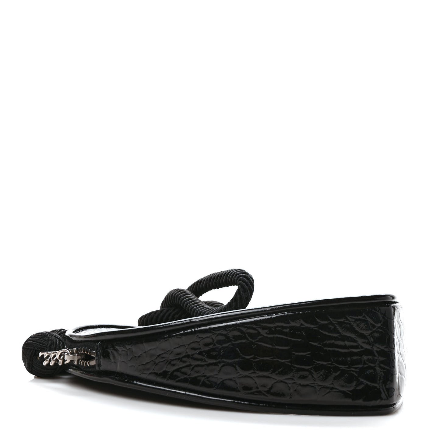 Patent Crocodile Embossed Sac Coeur Heart Shaped Clutch Black