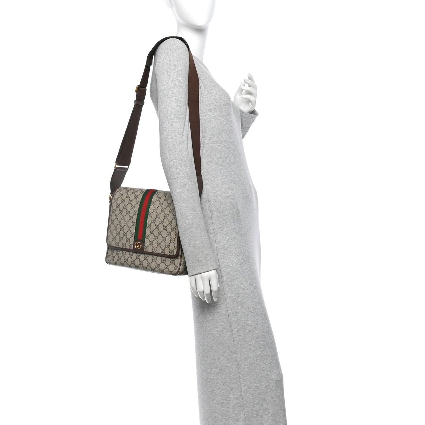 Tender GG Supreme Monogram Textured Dollar Calfskin Ophidia Messenger Bag Beige Ebony Dark Brown