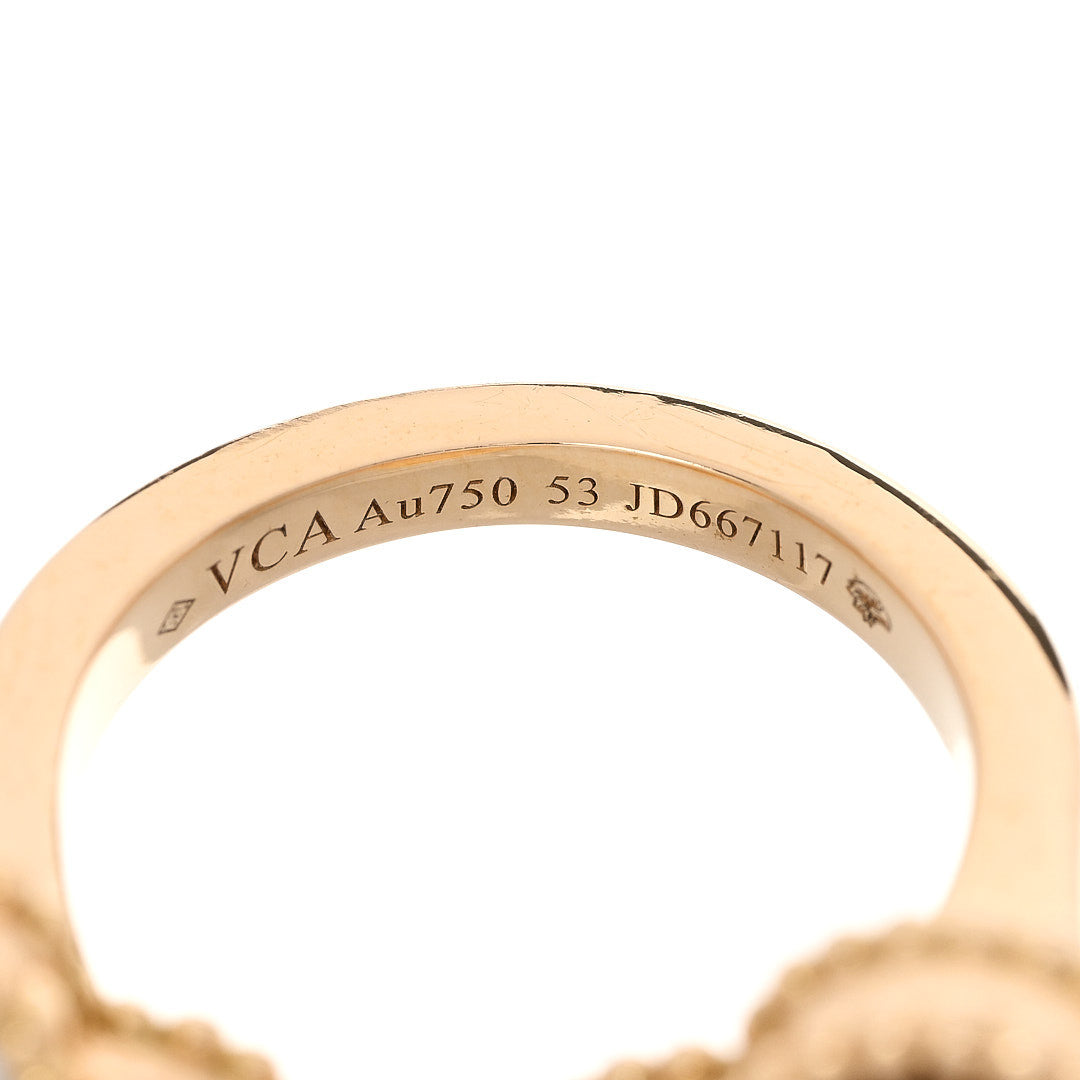 Van Cleef & Arpels 18K Yellow Gold Mother of Pearl Tiger Eye Lucky Alhambra Between the Finger Ring 53 6.5 5 of 5