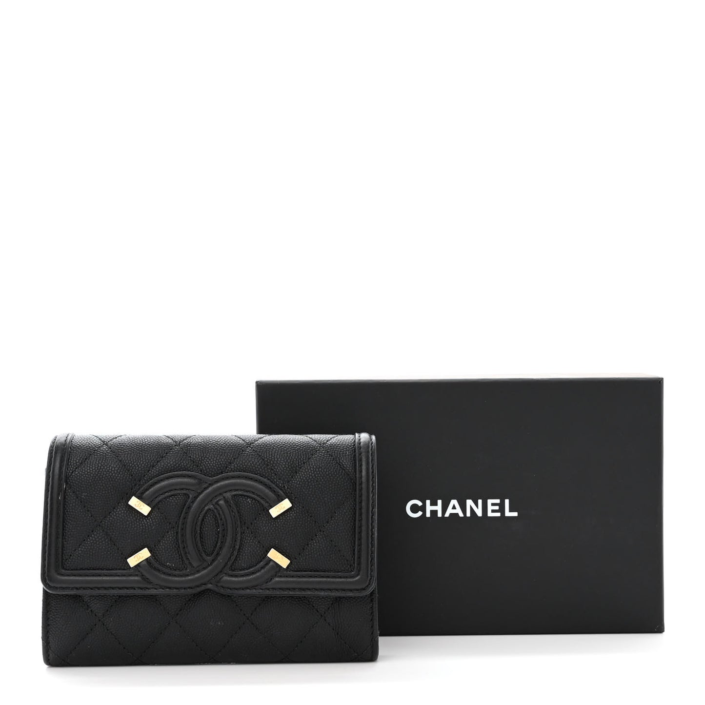 Caviar Quilted Medium Filigree Flap Wallet Black