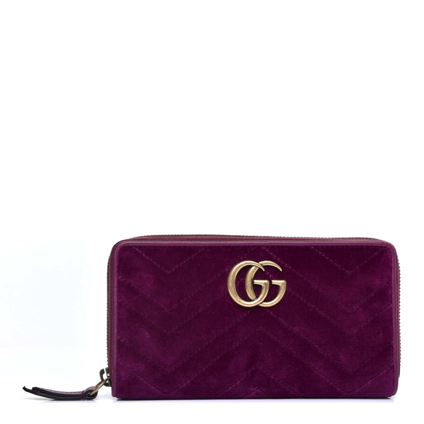 Velvet Matelasse GG Marmont Zip Around Wallet Fuchsia Violet Cyclamen