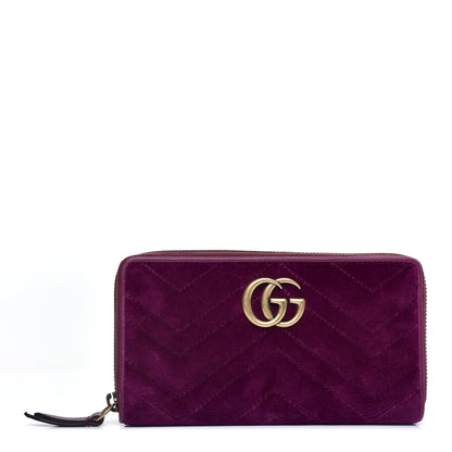 Gucci Velvet Matelasse GG Marmont Zip Around Wallet Fuchsia Violet Cyclamen 1 of 8